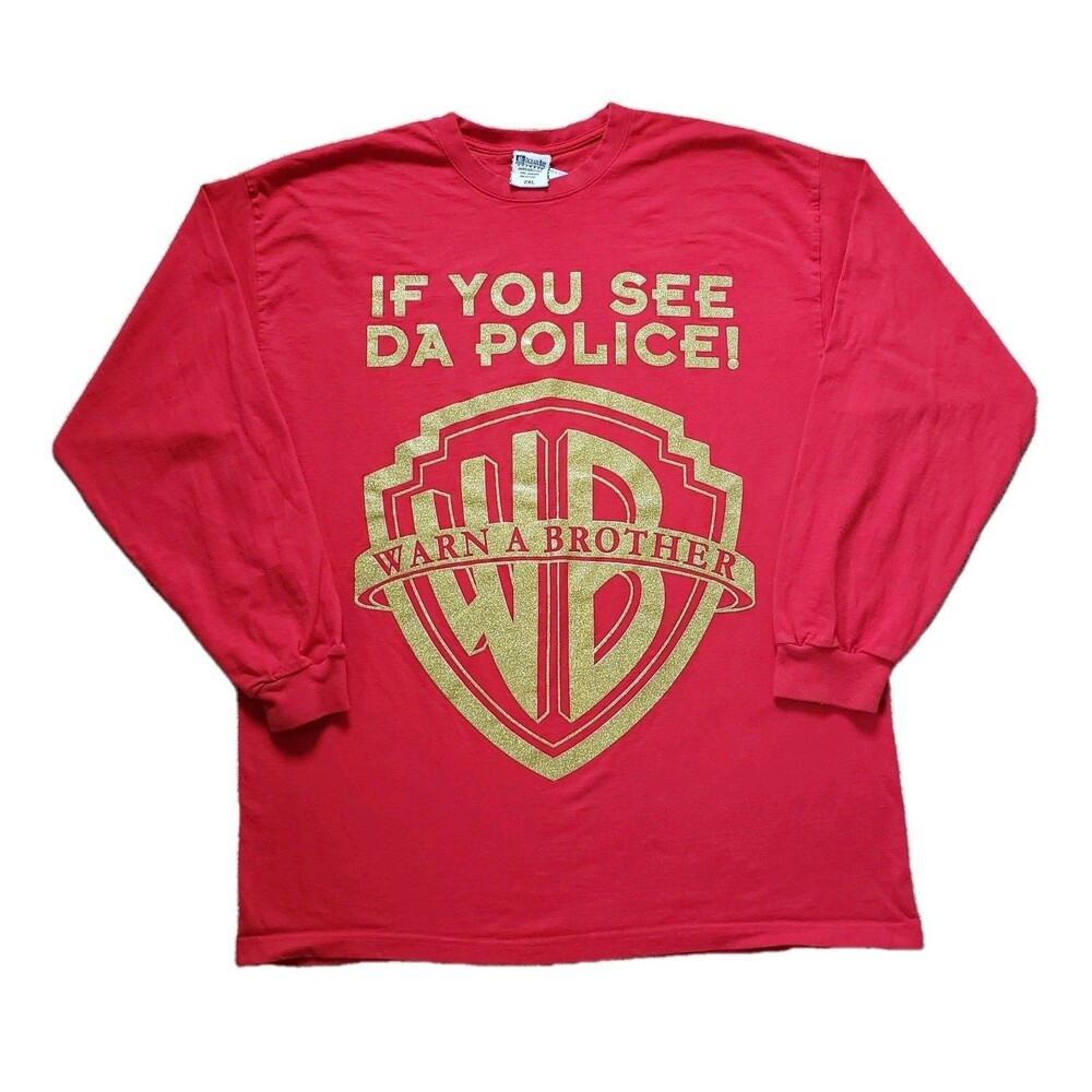 Vintage Y2K If You See Da Police Warn A Brother Size 2XL Mens Red Long Sleeve